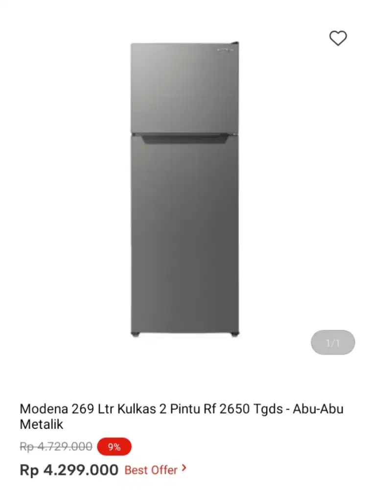 Modena 269 Ltr Kulkas 2 Pintu Rf 2650 Tgds - Abu-Abu Metalik