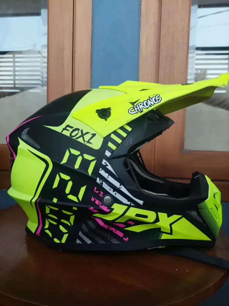 Helm JPX Cross X23 Fluo yellow, kuning stabilo mulus seperti baru