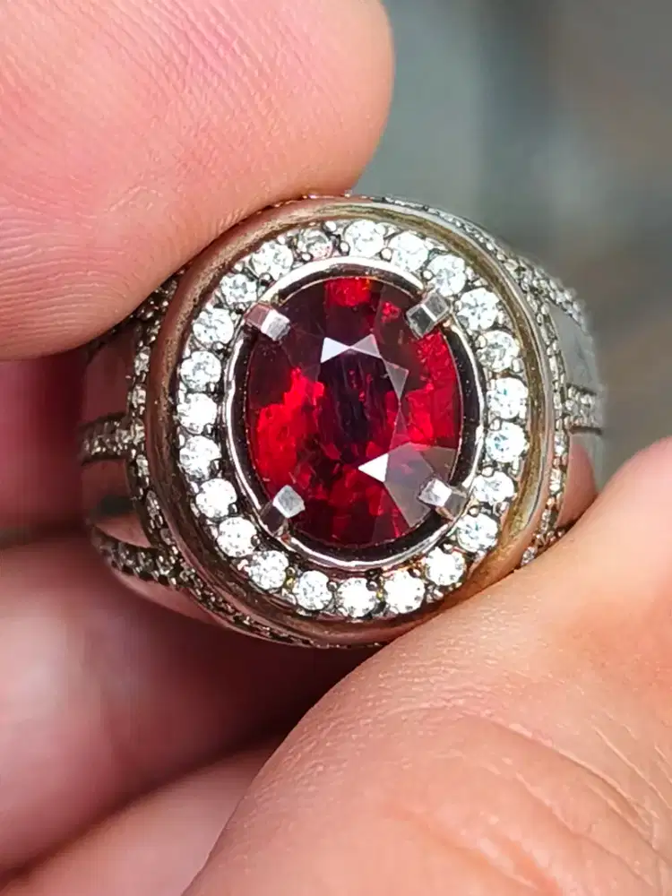 Cincin Batu garnet almandine 2.96 crat ring perak memo skylab top red