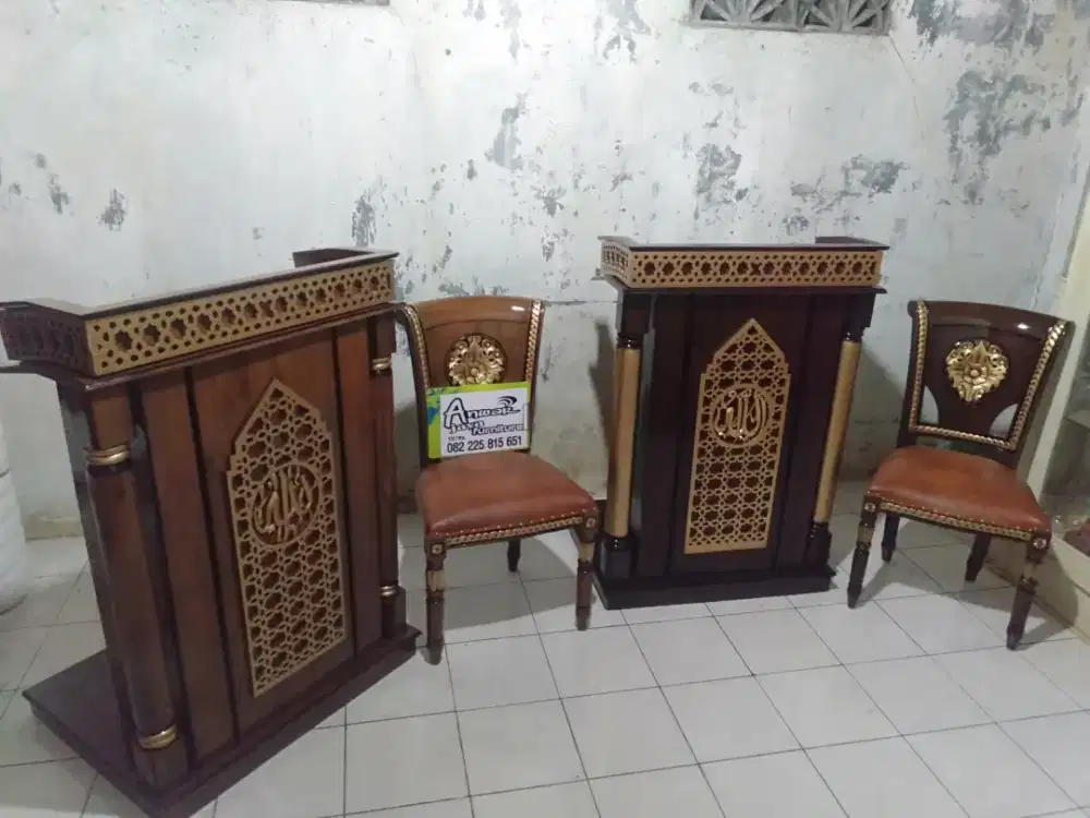Mimbar masjid podium minimalis full kayu jati