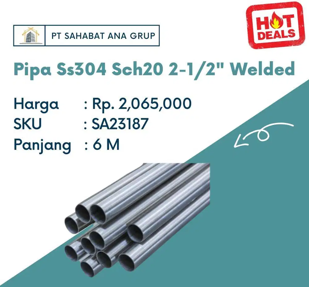 Pipa Ss304 Sch20 2-1/2 Welded