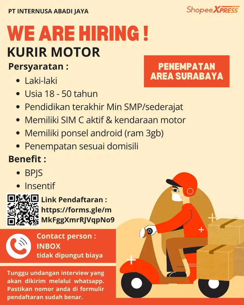 LOWONGAN KERJA KURIR SHOPEE EXPRESS AREA JAWA TIMUR