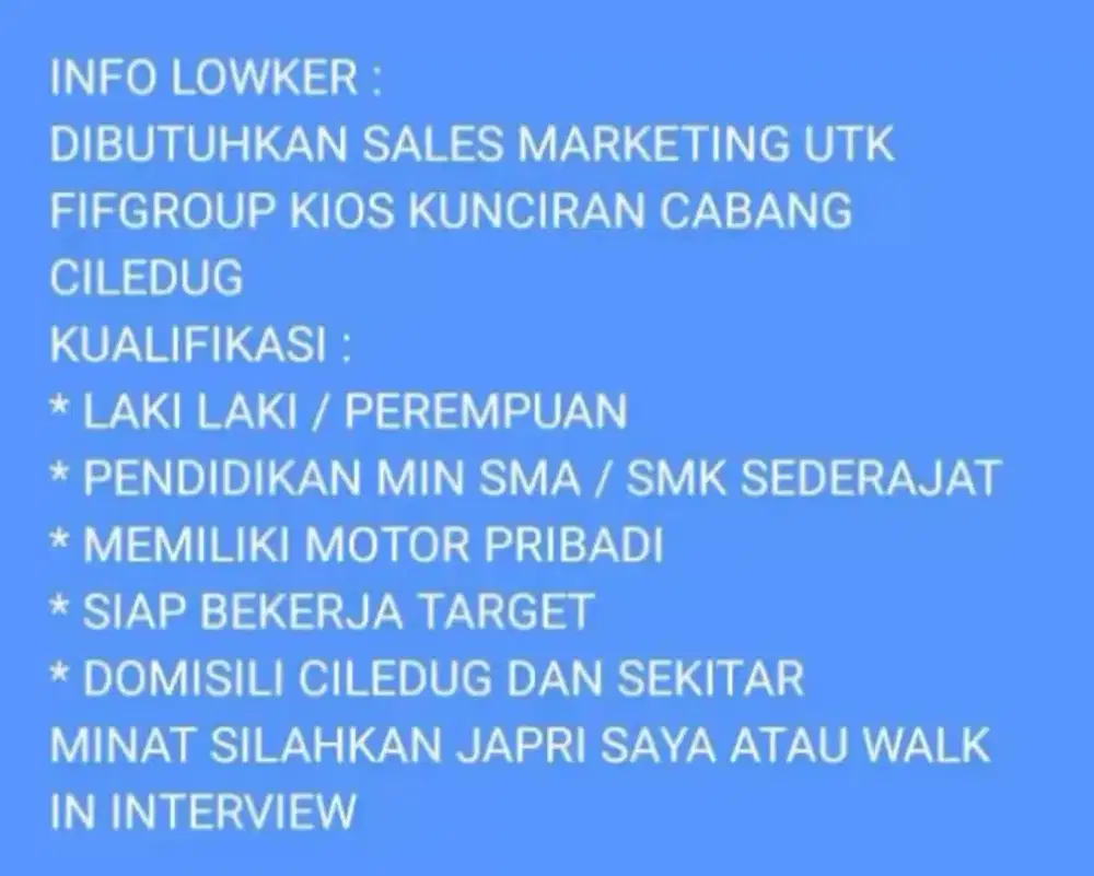 BUTUH MARKETING DANA TUNAI!!!