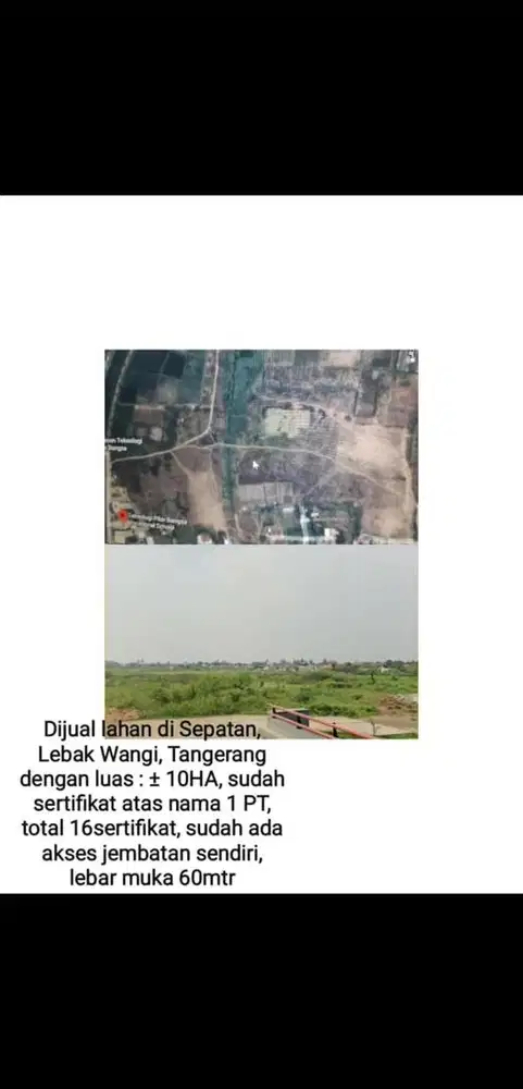 JUAL TANAH TANGERANG 10Ha NEGO