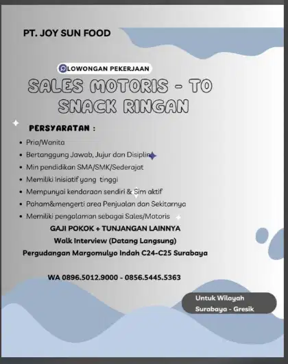 Lowongan Sales Motoris - TO