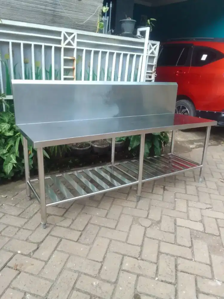Meja 2susun backsplash stainless steel
