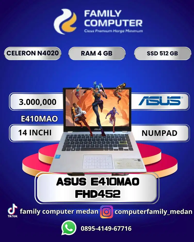 ASUS E410MAO FHD452|CELERON N4020|RAM 4GB|SSD 512|14 INCH