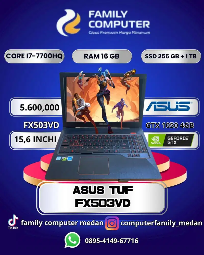 ASUS TUF FX503VD|INTEL CORE I7 7700HQ|RAM 16GB|SSD 256 + 1 TB|15,6INCH