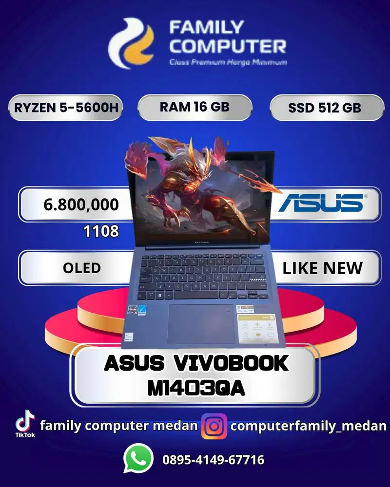 ASUS VIVOBOOK M1403QA OLED| AMD RYZEN 5 5600H|RAM 16GB|SSD 512GB