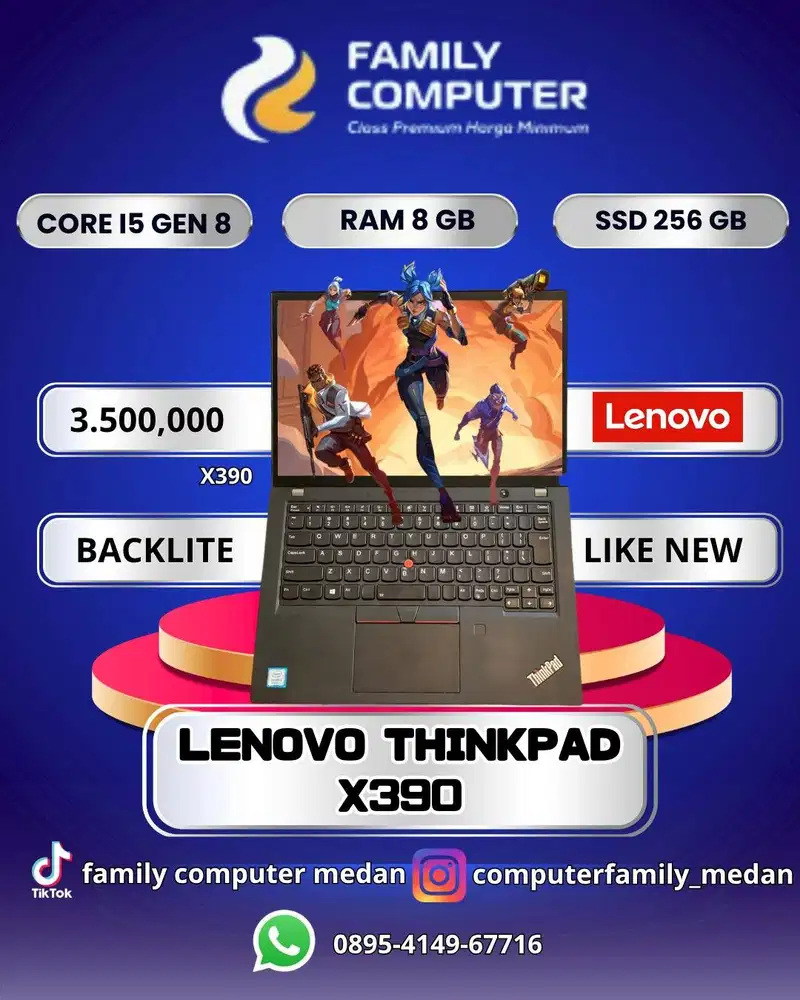 LENOVO THINKPAD X390|CORE I5 GEN 8|RAM 8GB|SSD 256GB|BACKLITE