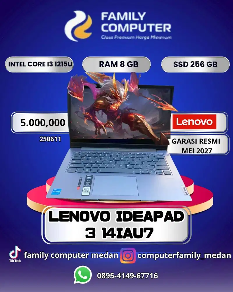 LENOVO IDEAPAD 3 14IAU7|INTEL CORE I3 1215U|RAM 8GB|SSD 256GB