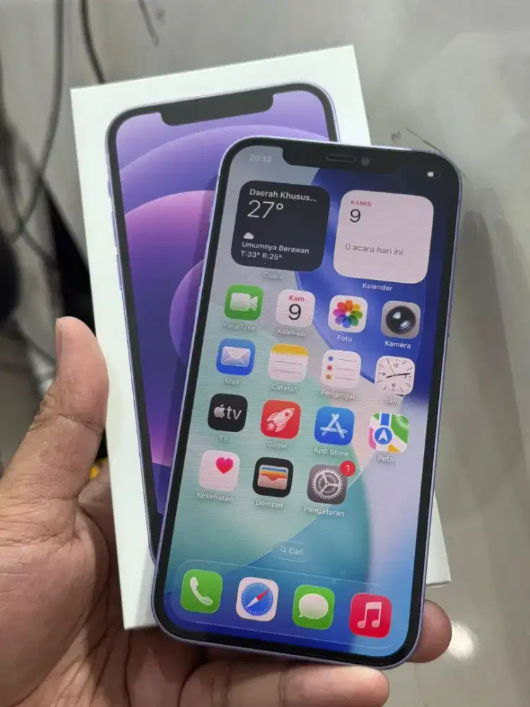 iPhone 12 128gb Purple Resmi iBox Fullset Mulus. Hb 89%.