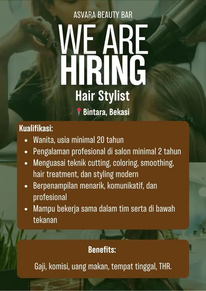 Lowongan pekerjaan hair stylist, nail & eyelash artist