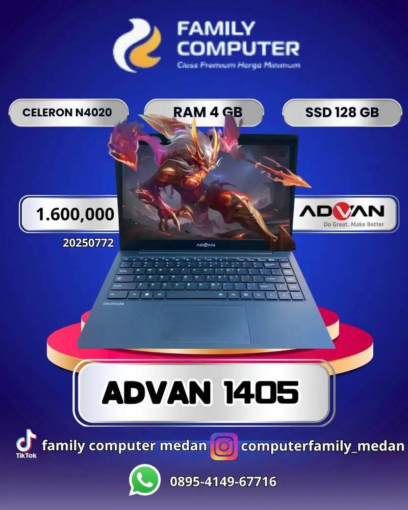 ADVAN 1405|CELERON N4020|RAM 4GB|SSD 128GB