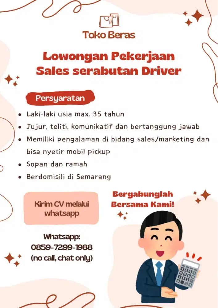 Dibutuhkan sales serabutan driver domisili semarang