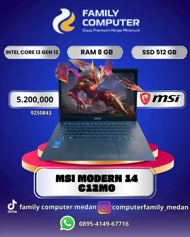 MSI MODERN 14 C12MO|INTEL CORE I3 GEN 12|RAM 8GB|SSD 512GB