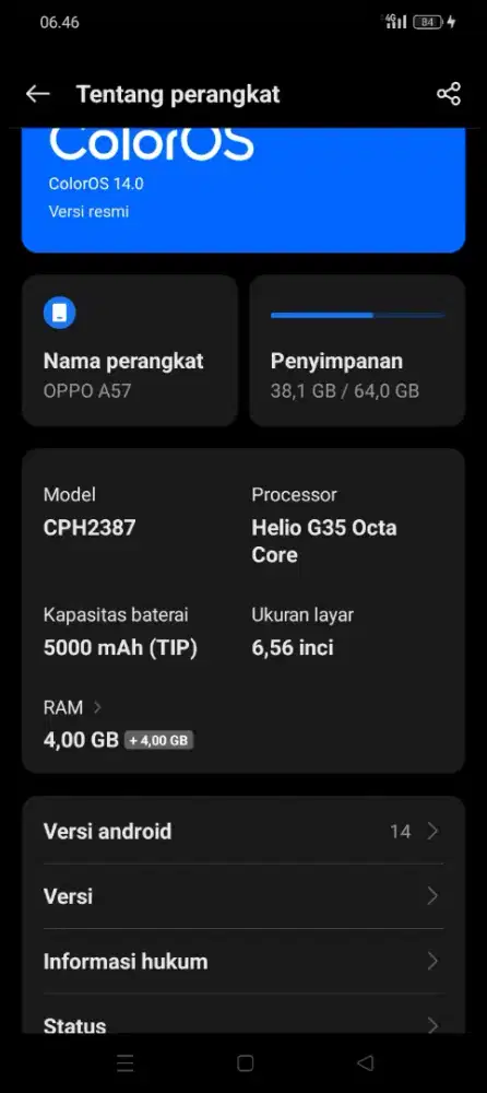 Oppo a57 ORI 4+4/64