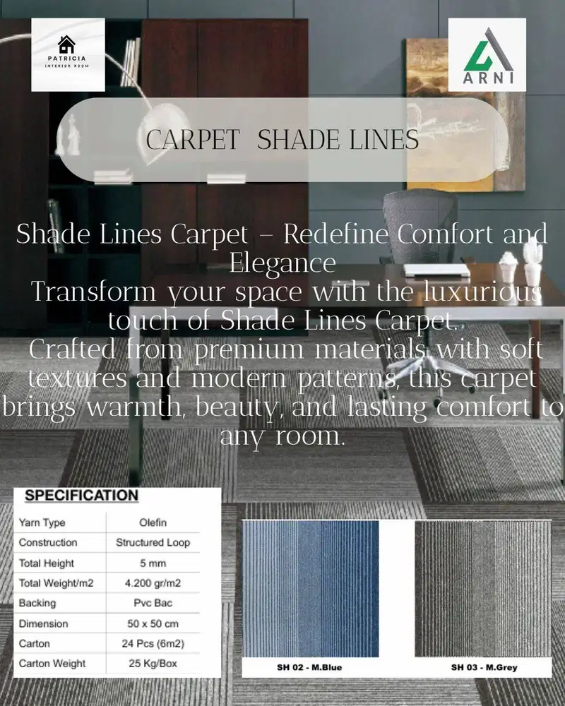 Karpet Tile Shade Lines | Desain Garis Modern & Elegan | Karpet Kantor