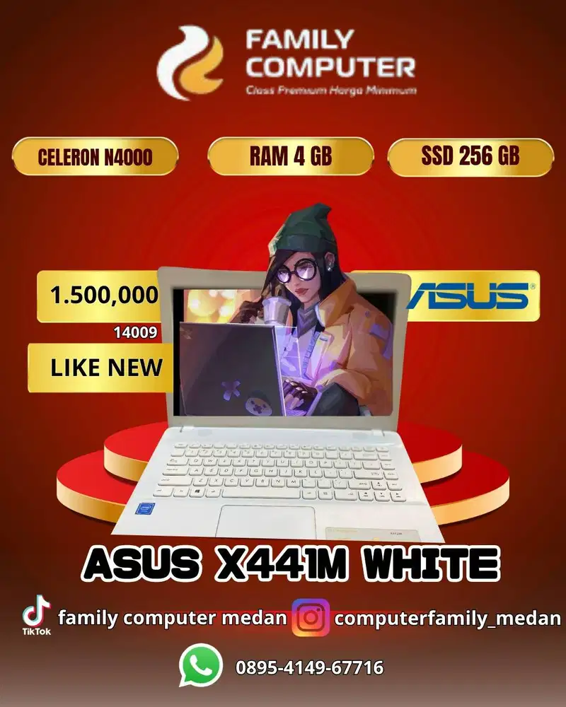 ASUS X441M WHITE|CELERON N4000|RAM 4GB|SSD 256GB|LIKE NEW