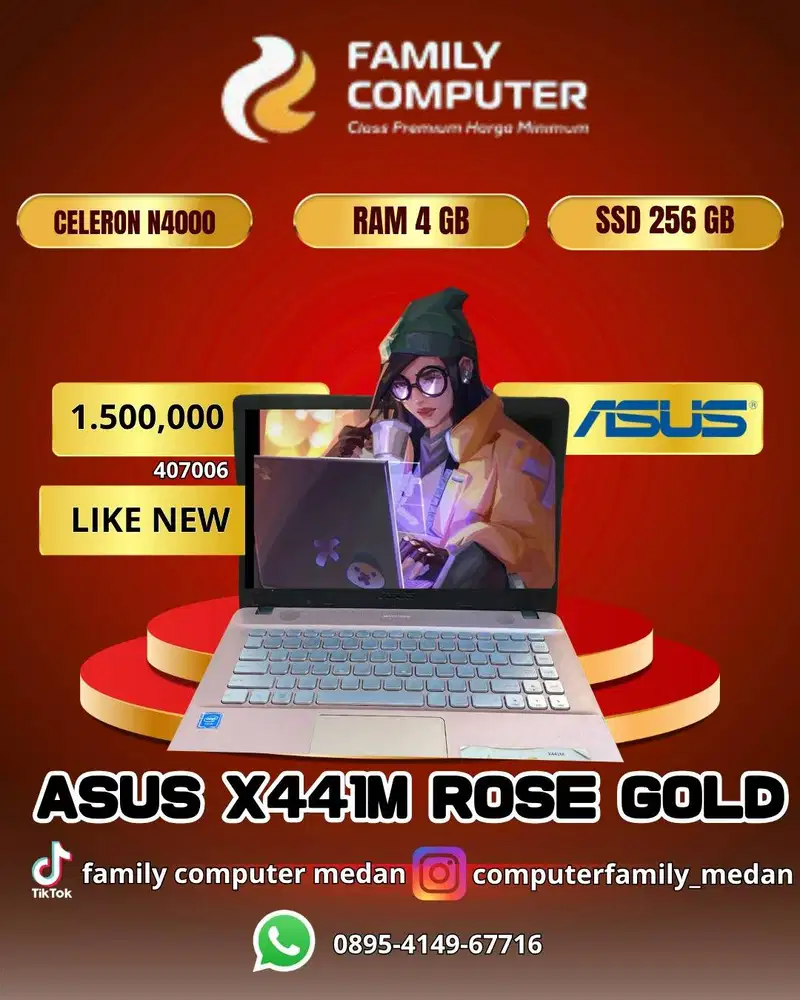 ASUS X441M ROSE GOLD|CELERON N4000|RAM 4GB|SSD 256GB|LIKE NEW