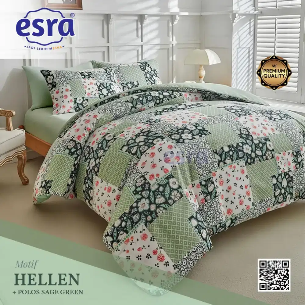 Sprei katun esra motif parchwork hijau