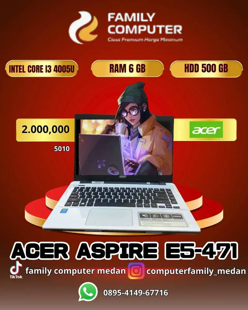 ACER ASPIRE E5-471|INTEL CORE I3 4005U|RAM 6GB|HDD 500GB