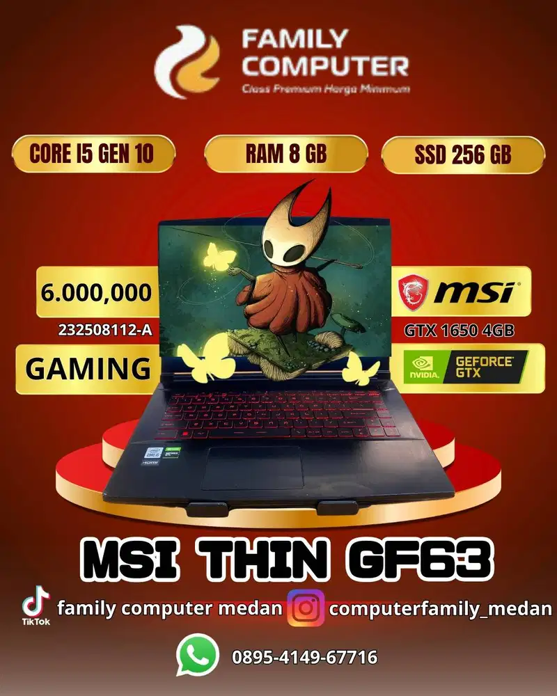 MSI THIN GF63 GAMING |CORE I5 GEN 10|RAM 8GB|SSD 256GB
