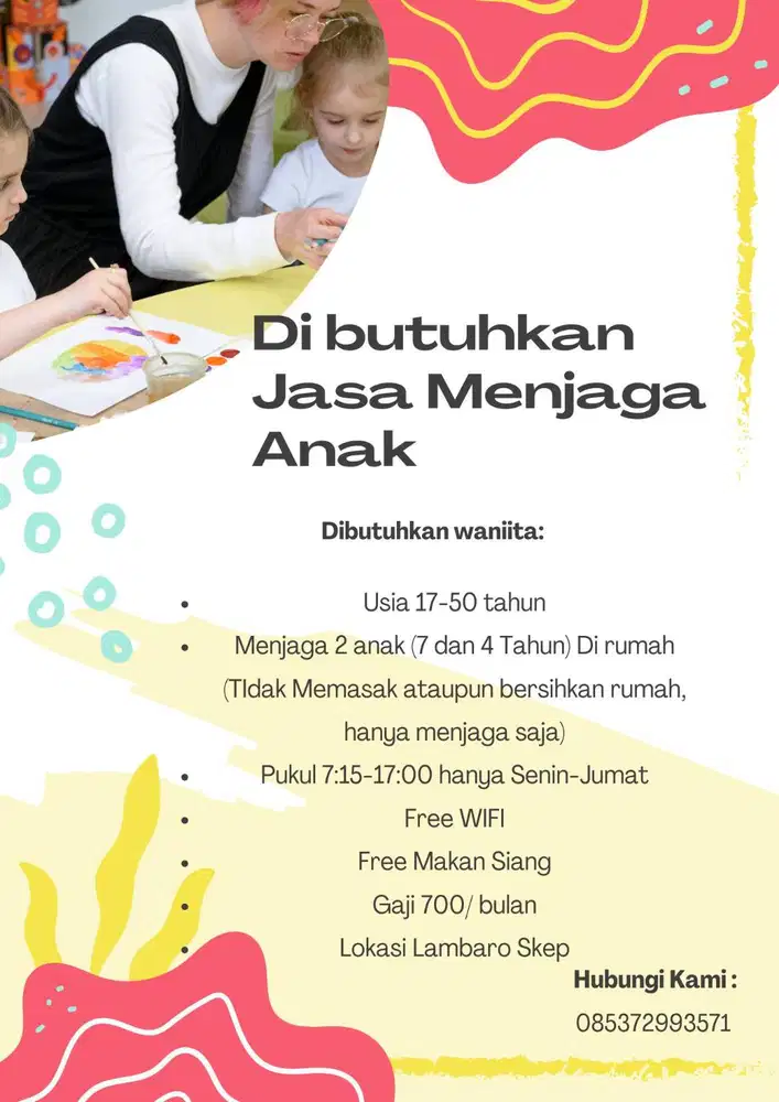 Di butuhkan Jasa Menjaga Anak di Lambaro Skep. Wanita 17-50 Tahun.