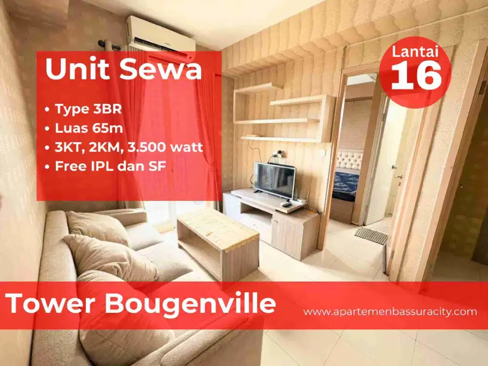 Sewa 3BR paling luas di Bassura City tower B Furnished call Maula