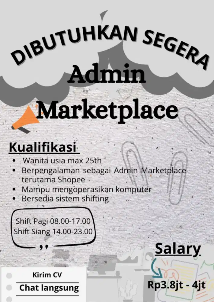 DICARI ‼️ ADMIN MARKETPLACE ‼️ UTAMAKAN YANG SUDAH BERPENGALAMAN ‼️