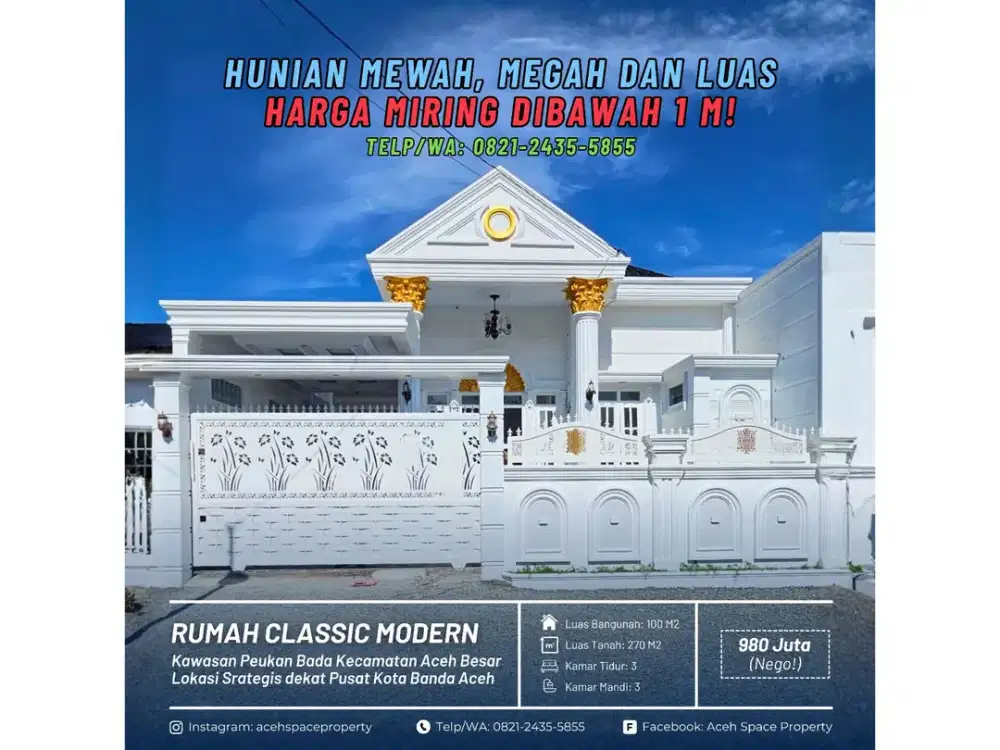 Dijual Rumah Classic dan Luas di Peukan Bada - Harga Miring Dibawah 1 M!