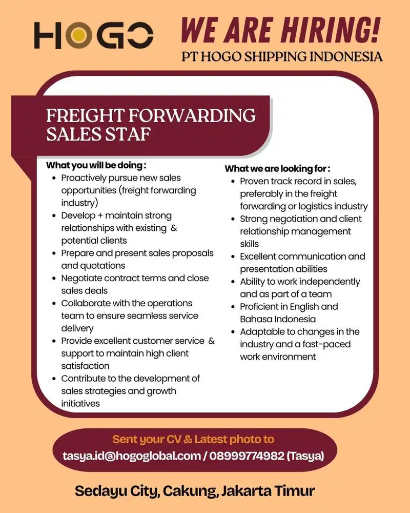 SALES LAPANGAN - FREIGHT FORWARDING