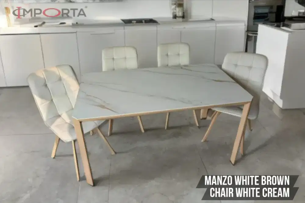 Meja + Kursi Makan Marmer Rangka Besi IMPORTA DS Manzo