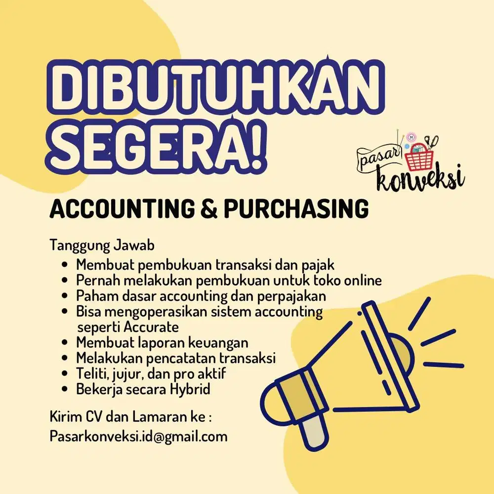 Dibutuhkan staff accounting dan purchasing