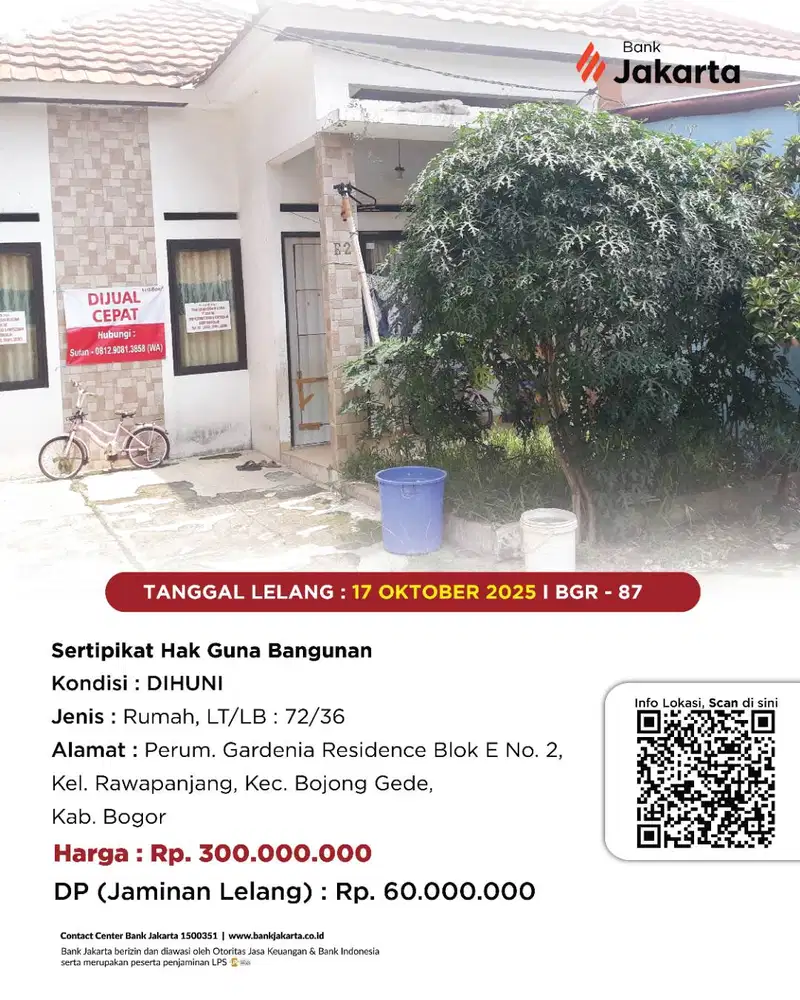 LELANG BANK DKI - DIJUAL VIA LELANG PERUMAHAN GARDENIA BLOK E NO 72