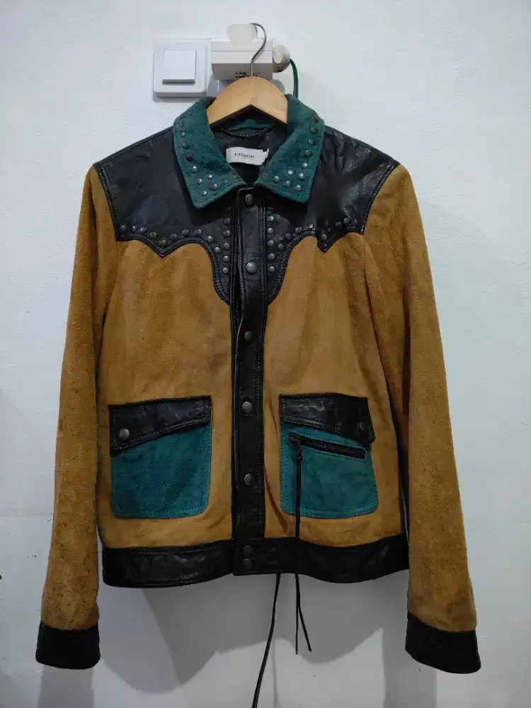 jaket coach suede mix leather size m fit l