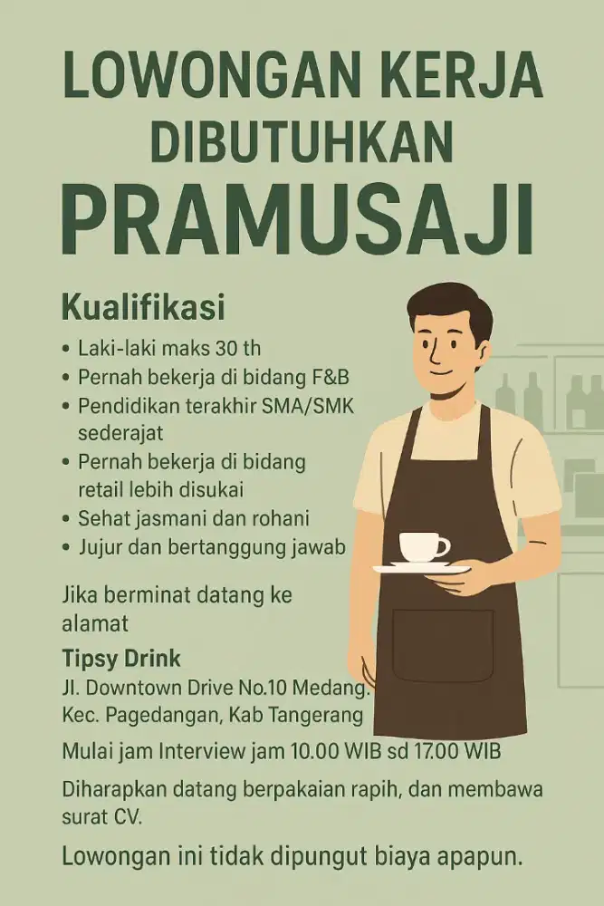 Dibutuhkan Segera Pramusaji