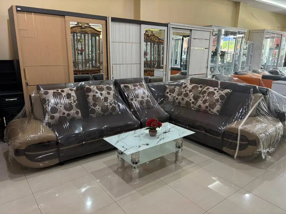 Sofa minimalis sudut coklat krem