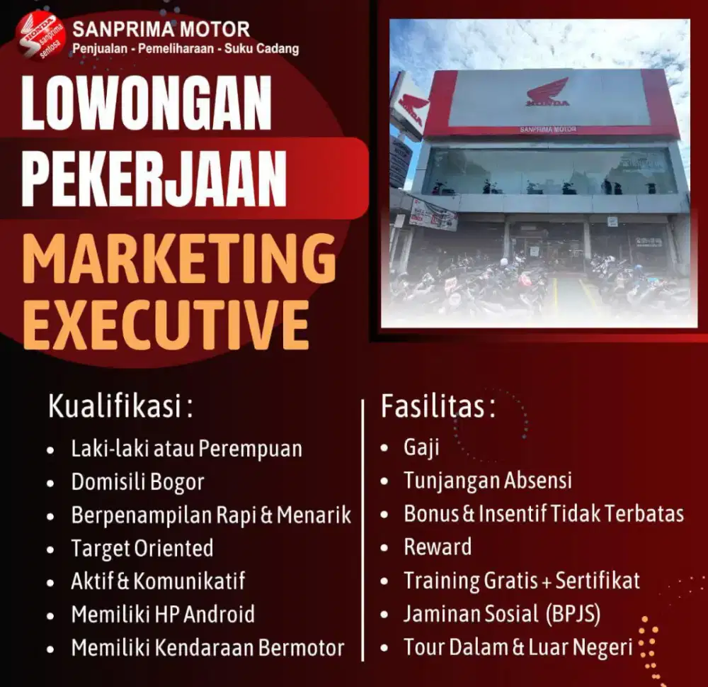 Lowongan pekerjaan Sales Honda