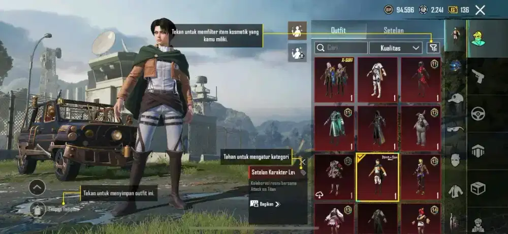 Jual akun pubg skin aot levi