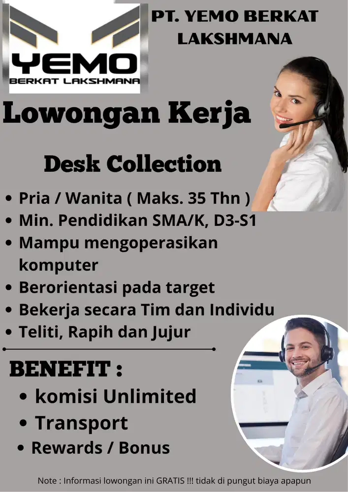 Lowongan kerja bagian Desk Collection Staff