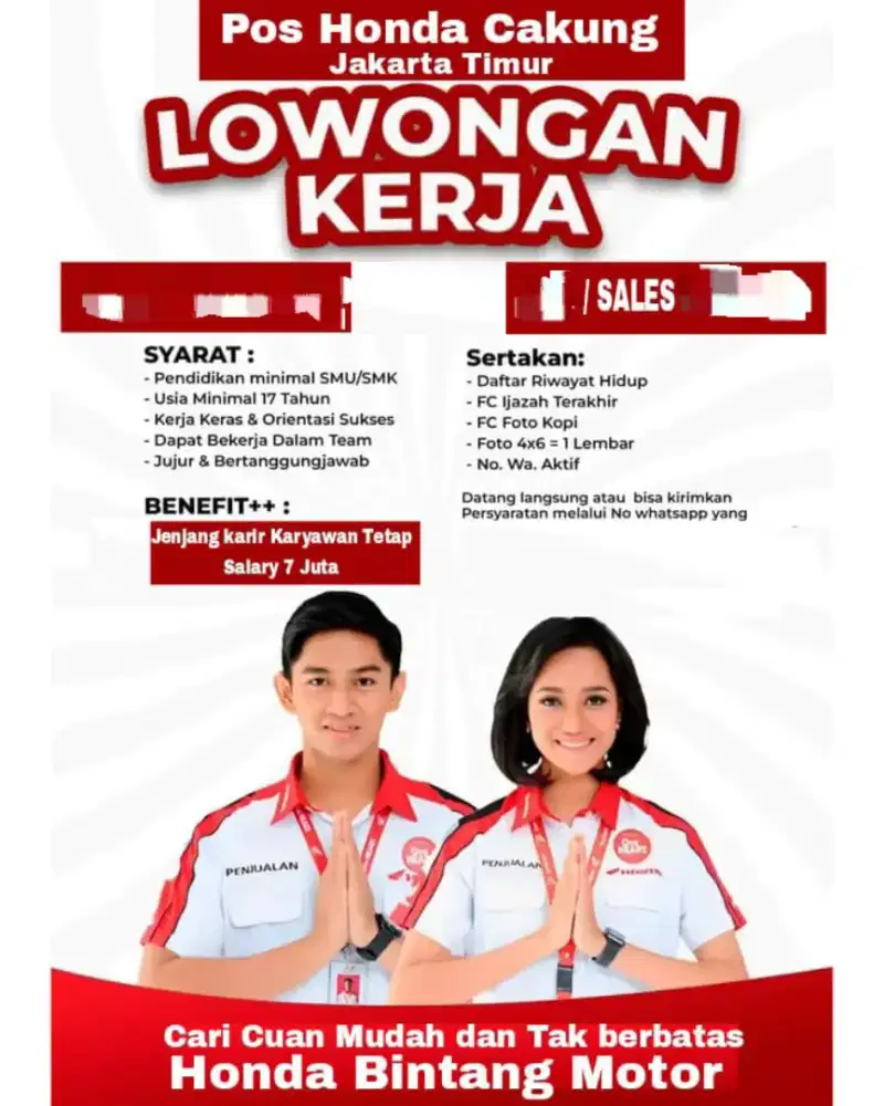 Lowongan kerja Sales Honda Bintang Motor