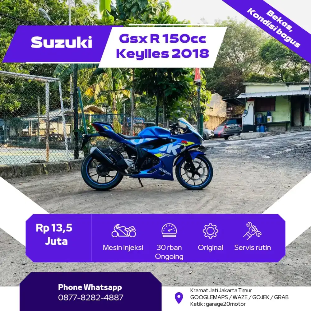 Suzuki GSX R 150cc Keylles Fi 
Tahun = 2018