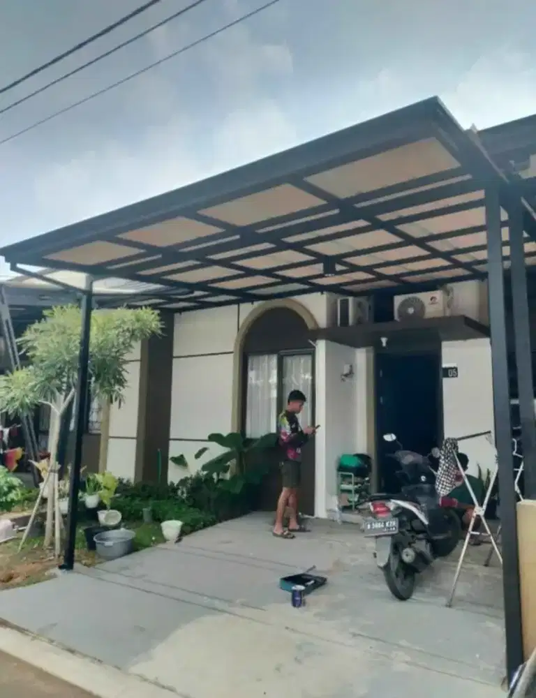 Kanopi alderon single layer rangka besi
