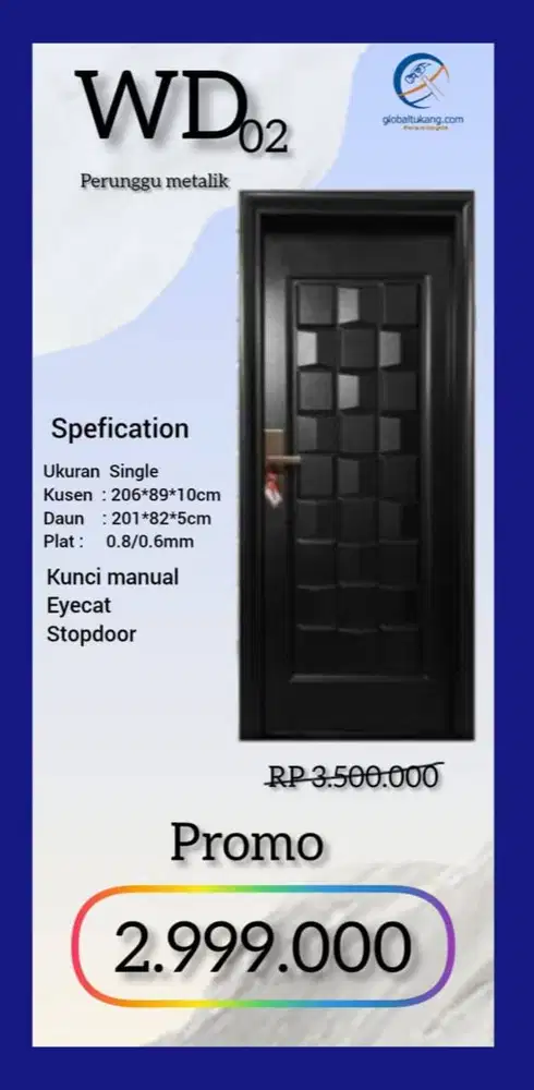 Pintu rumah modern berbahan baja motif kotak timbul