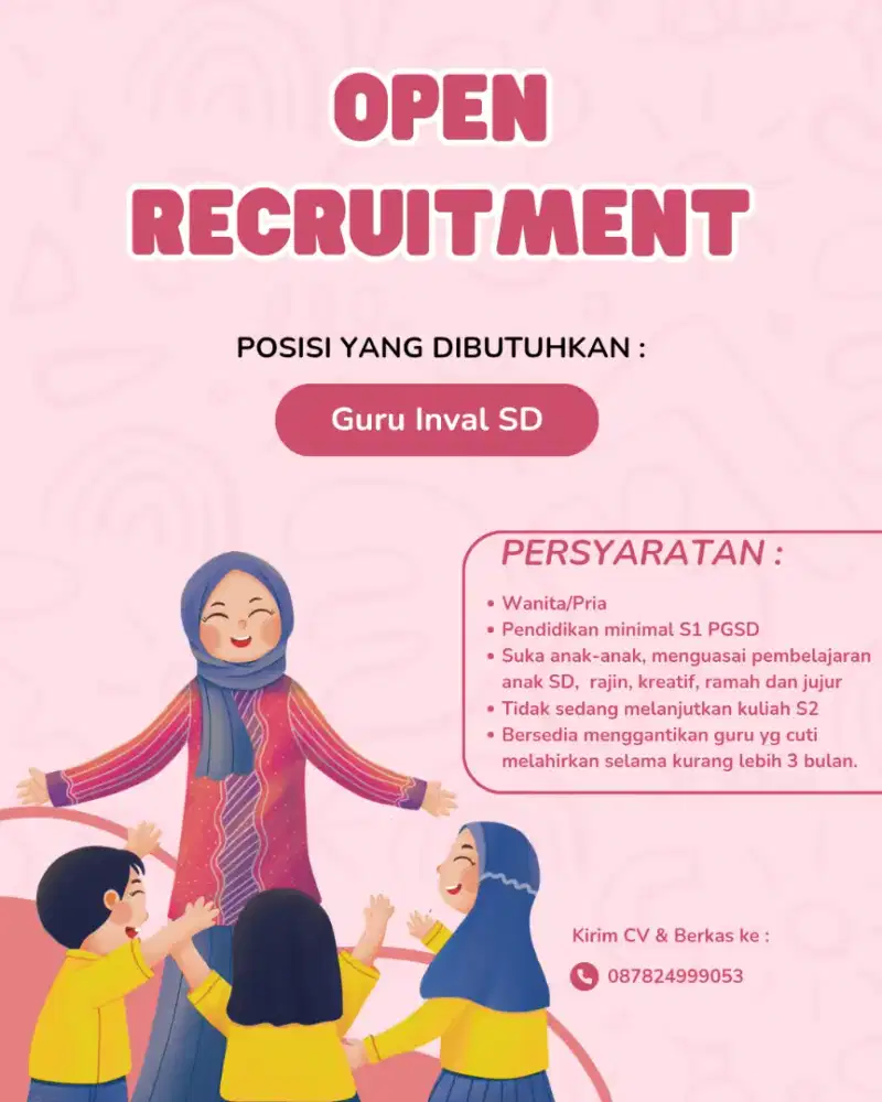 Dibutuhkan guru inval SD segera
