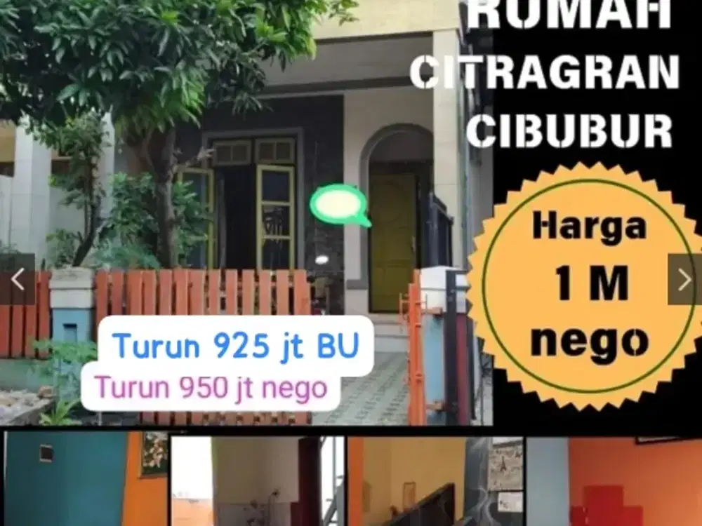Turun Harga Jual Cepat Rumah Cantik Siap Huni 925 Jt Nego. CitraGran Cibubur.