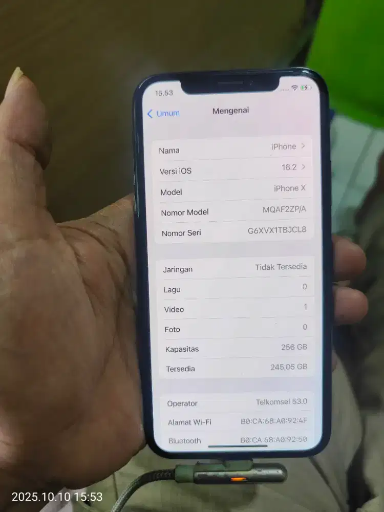 iPhone x 256 fullset no minus faice id on bh 91 all operator zp/a