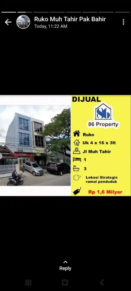 D sewakan ruko jln Moh tahir no 17A