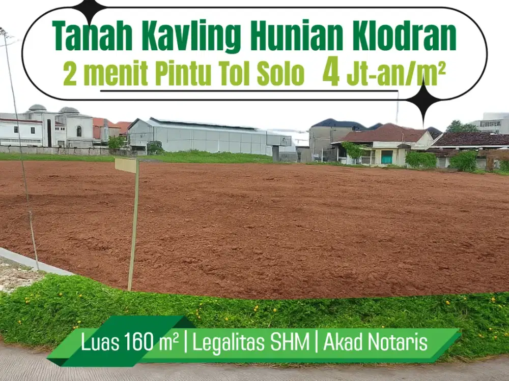 Tanah klodran Murah, 2 menit Pintu Toll Solo: Bisa Bayar Cicil